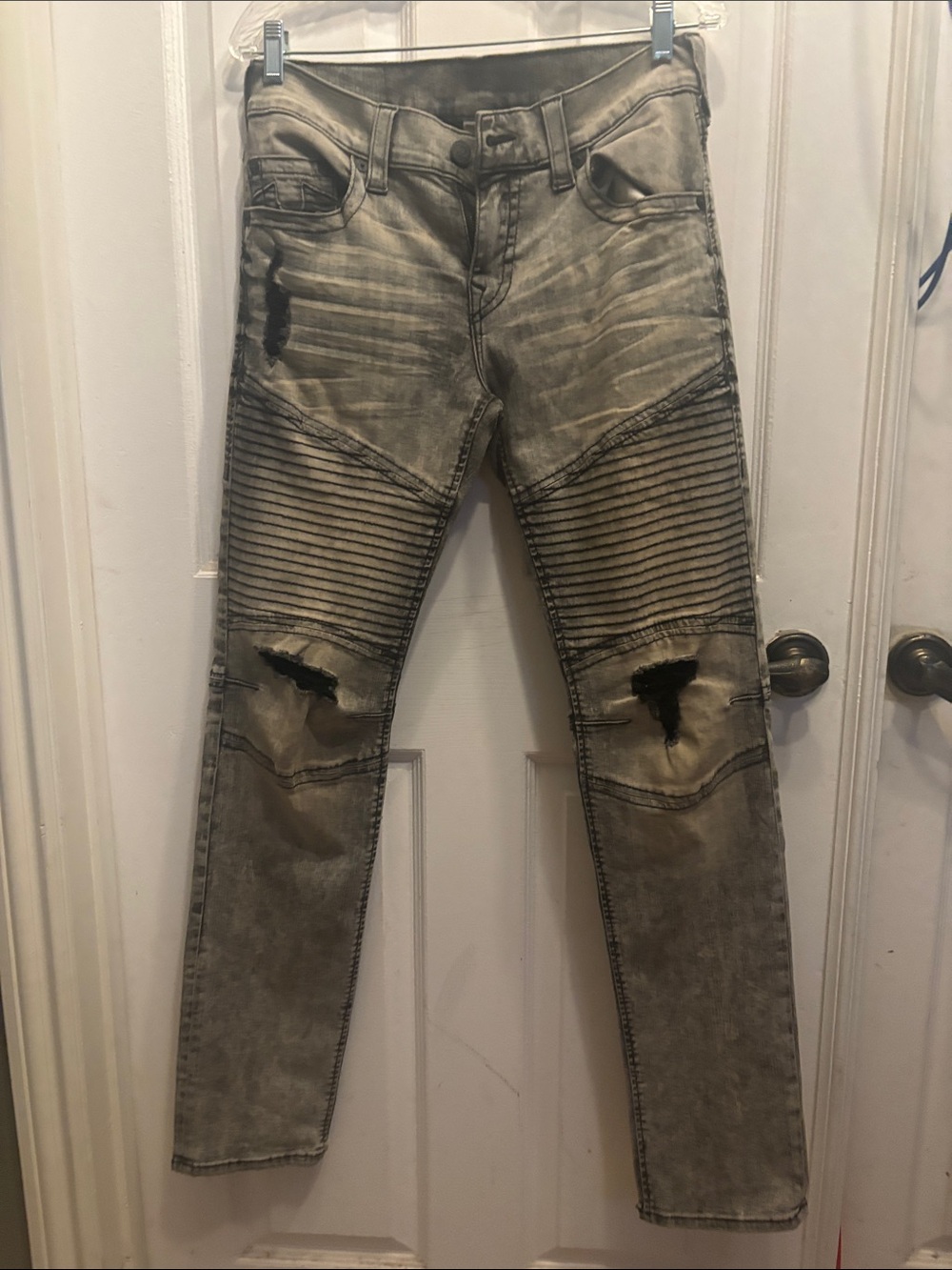 True Religion Men's Washed Grey Skinny Biker Jeans